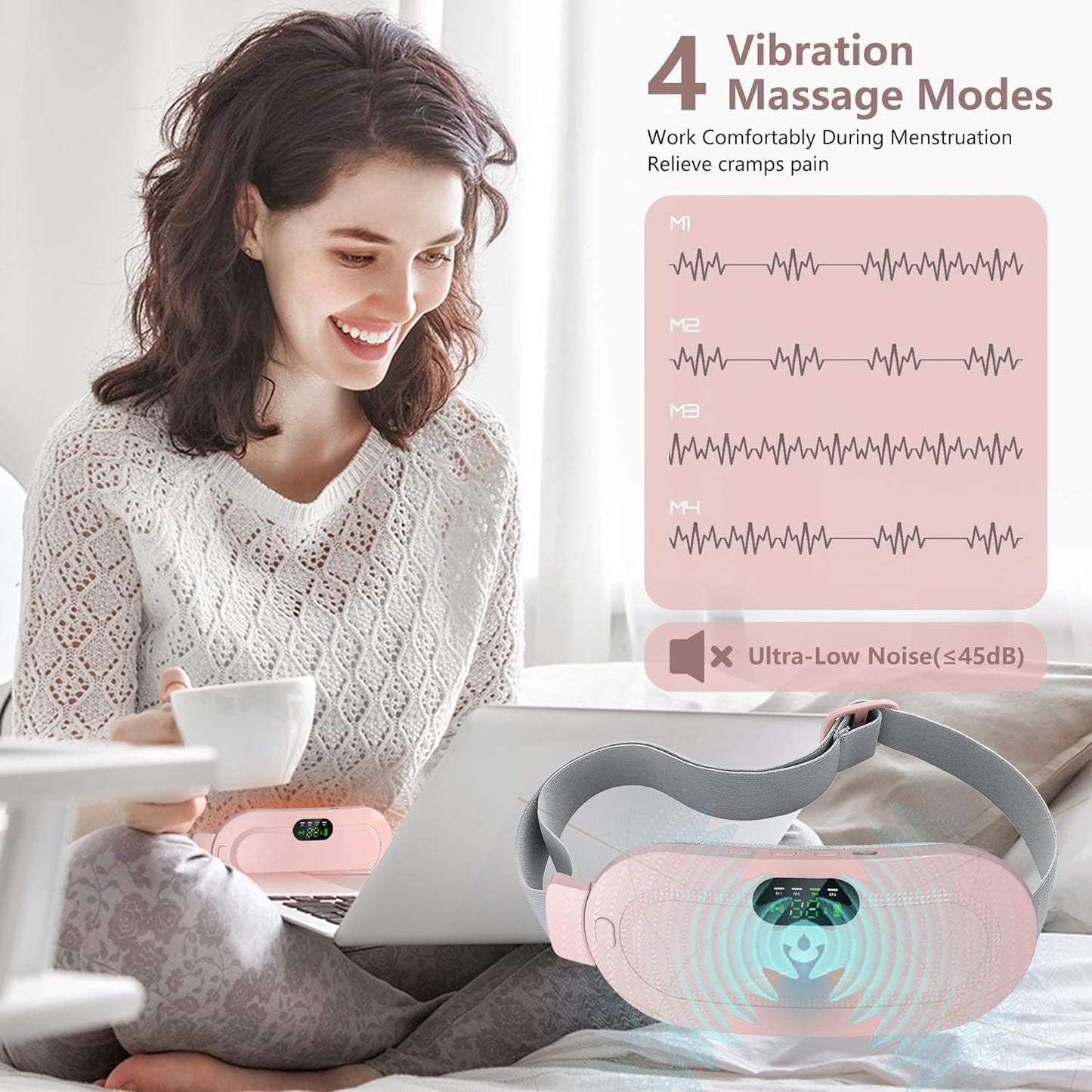 Period Heating Pad for Cramp relief with 3 Heat Levels and 4 Massage Modes