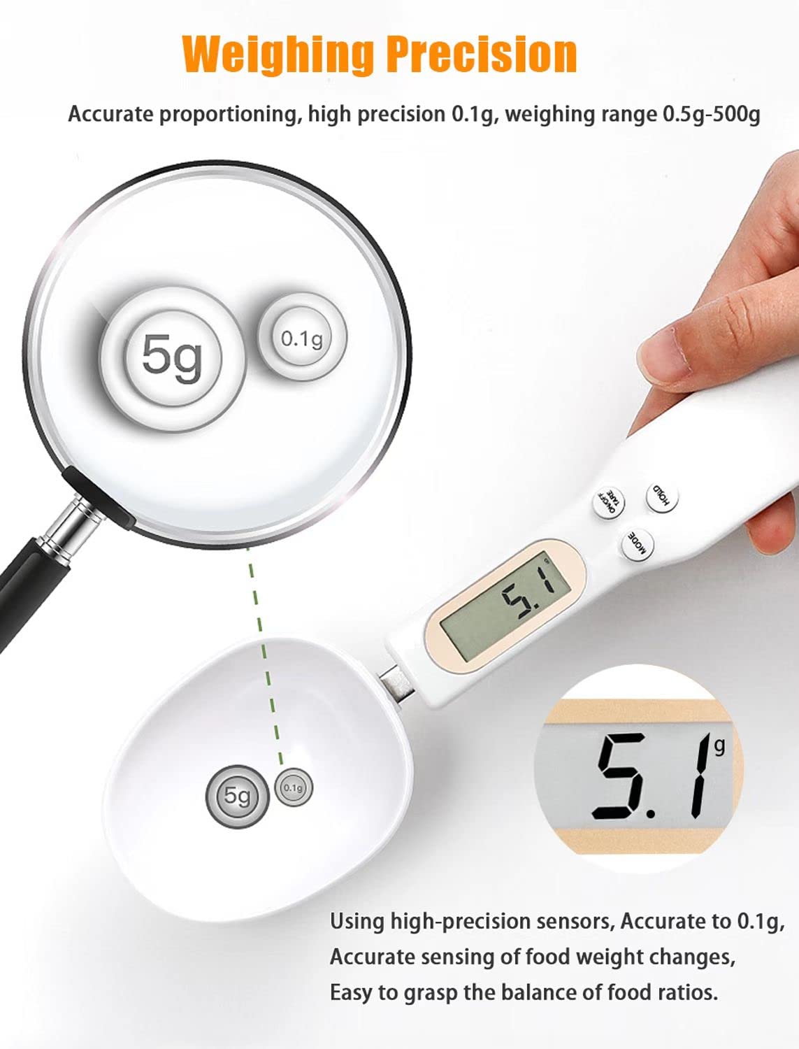kitchen electronic weighing spoon with display 500g