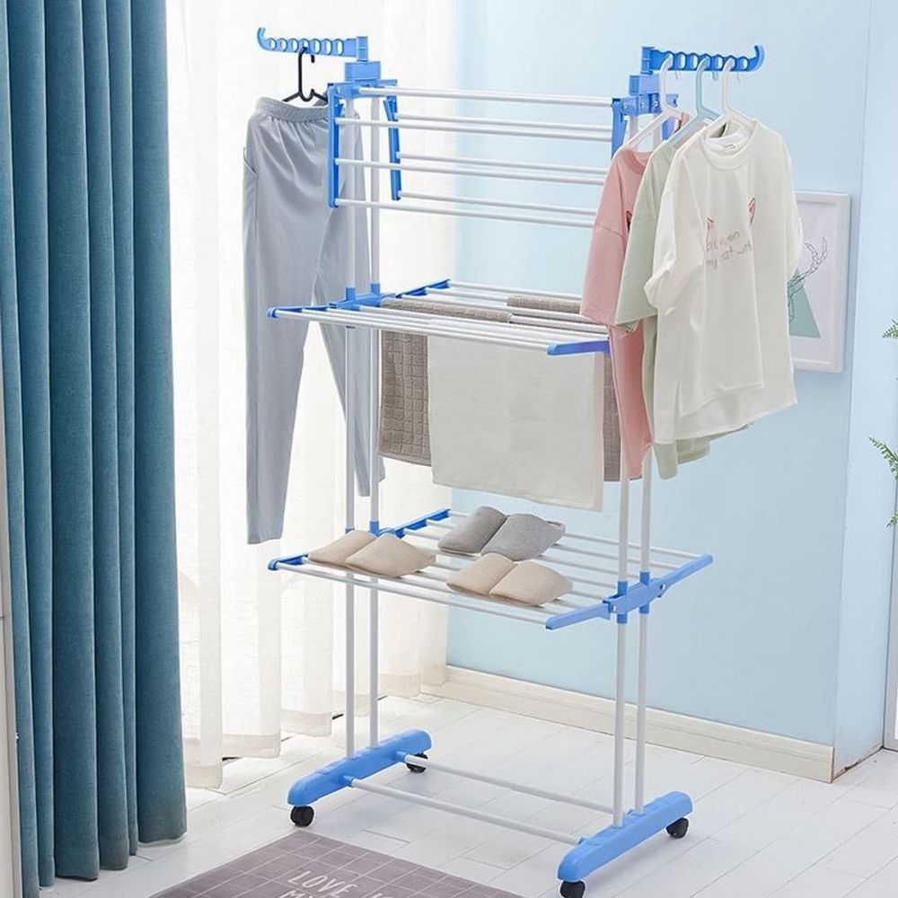 Steel Full Size Heavy Duty Double Pole 3 Layer Cloth Drying Stand